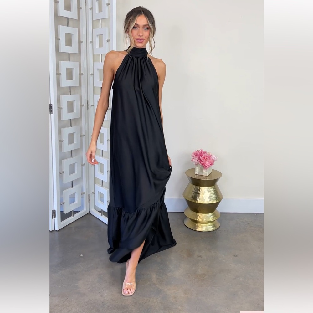 Red dress boutique block high neck maxi